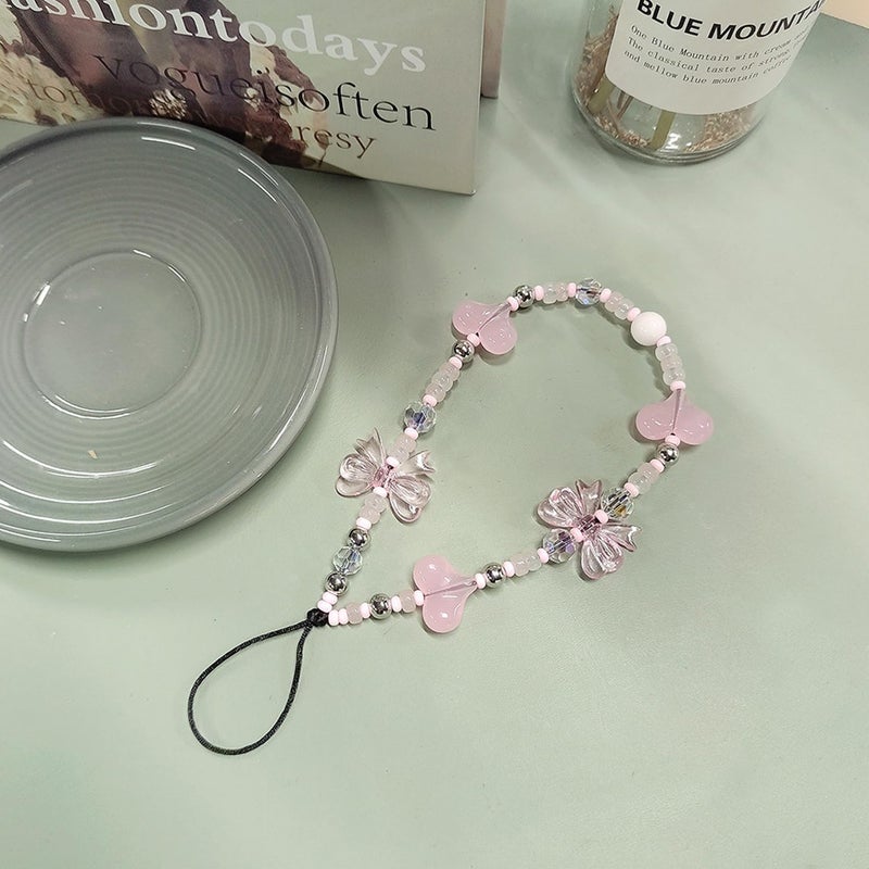WCCH Beaded Phone Charm Y2K Kawaii Handmade Acrylic Phone Lanyard Wrist Strap for Camera Bag Airpods Keychain Charm Light Pink Heart and Bow - Image 3